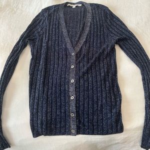 Veronica Beard navy metallic knit vneck cardigan barely worn size Medium